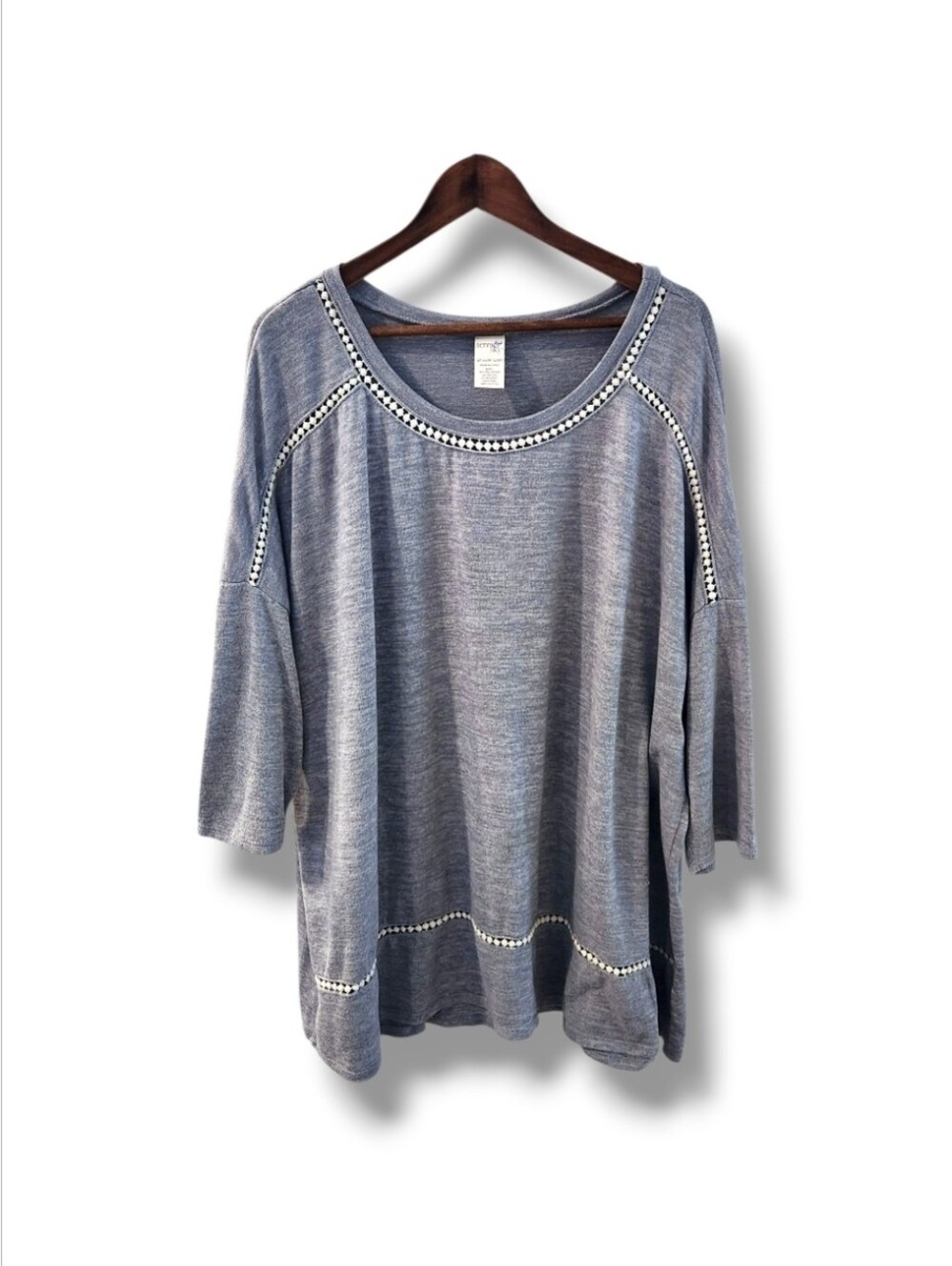 Terra & Sky Heathered Knit Tunic With Crochet Lace Trim | 2X